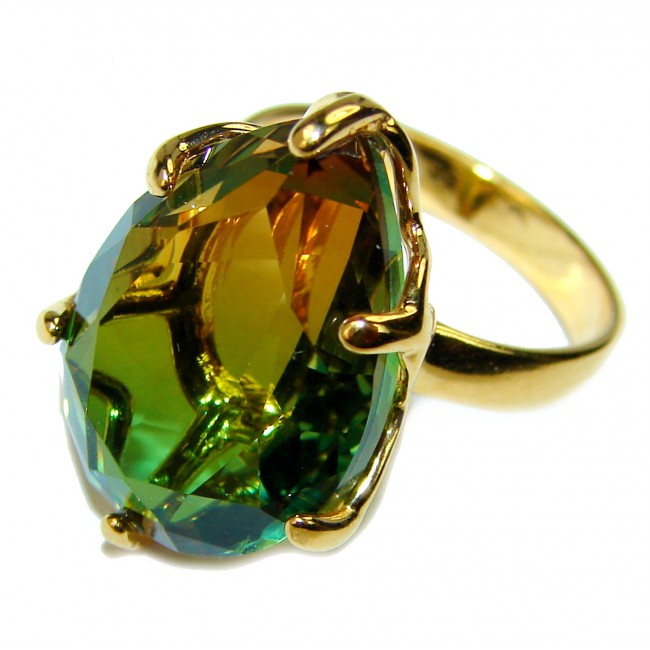 15.2 carat Brazilian Tourmaline 18K Gold over .925 Sterling Silver Perfectly handcrafted Ring s. 5 1/4