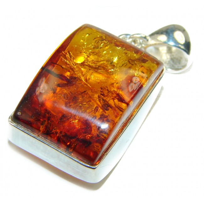 Prehistoric Golden Baltic Polish Amber .925 Sterling Silver handcrafted pendant