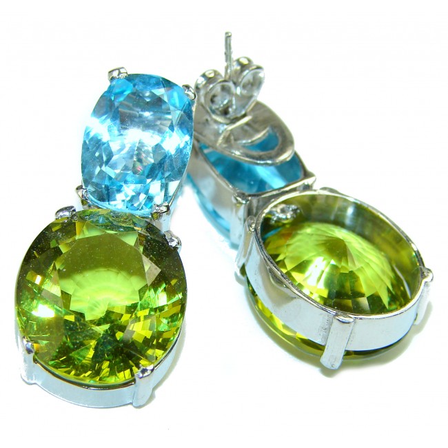 Pure Perfection Peridot Swiss Blue Topaz .925 Sterling Silver handcrafted earrings