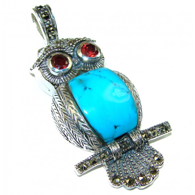 Blue Owls Blue Turquoise .925 Sterling Silver handcrafted Pendant
