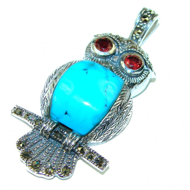 Blue Owls Blue Turquoise .925 Sterling Silver handcrafted Pendant