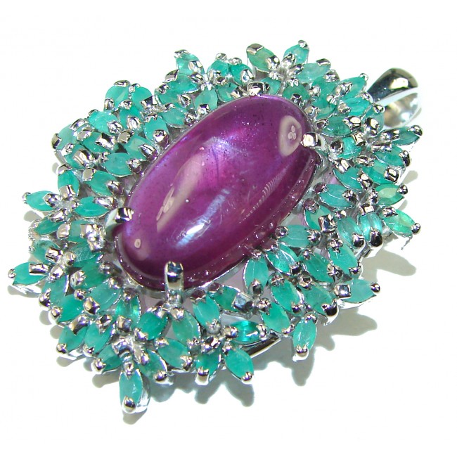 Precious Genuine Ruby Emerald .925 Sterling Silver handmade Pendant - Brooch