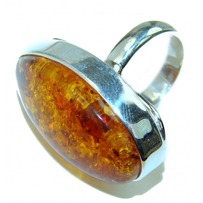 Authentic Baltic Amber 18K Gold over .925 Sterling Silver handcrafted ring; s. 8 1/4