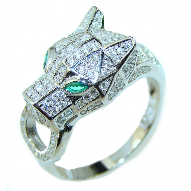 Panther Emerald .925 Sterling Silver handcrafted Statement Ring size 6 3/4