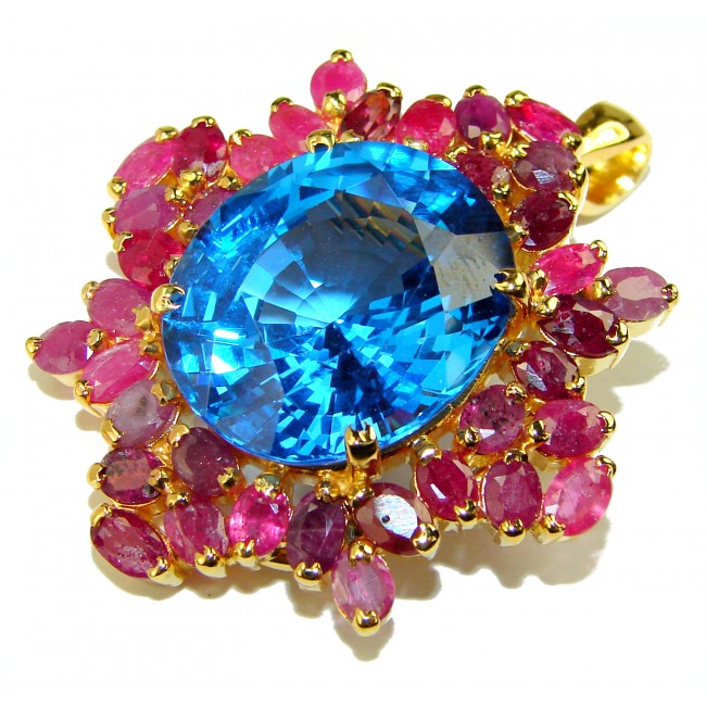 Electric Blue Beauty 25.2 carat Blue Topaz 14K Gold over .925 Sterling Silver handmade Pendant Brooch