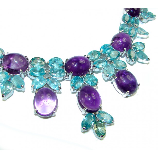 Purple Dreamer authentic African Amethyst Aquamarine .925 Sterling Silver handcrafted LARGE Statement necklace