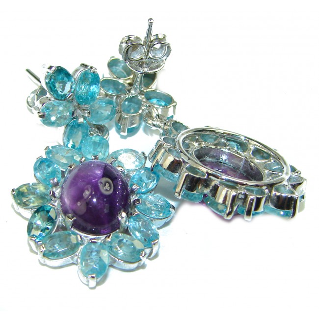 Purple Dreamer authentic African Amethyst Aquamarine .925 Sterling Silver handcrafted earrings