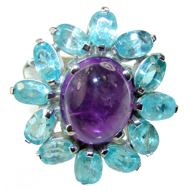 Purple Dreamer authentic African Amethyst Aquamarine .925 Sterling Silver Handcrafted Large Ring size 8