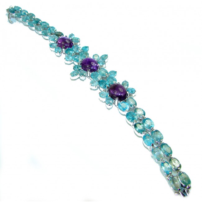 Purple Dreamer authentic African Amethyst Aquamarine .925 Sterling Silver handcrafted Bracelet