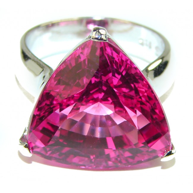 Real Diva 35.5 carat rare Trillion cut Pink Topaz .925 Silver handcrafted Cocktail Ring s. 9 3/4