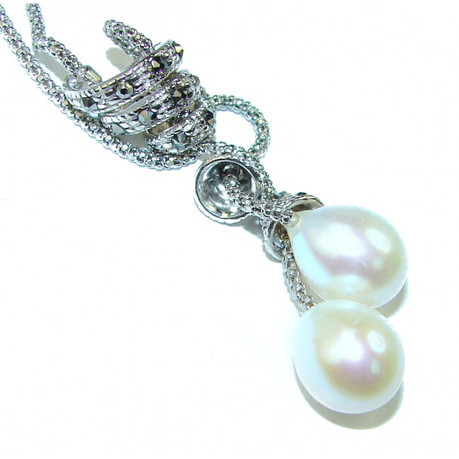 Pearl Marcasite .925 Sterling Silver handcrafted Necklace