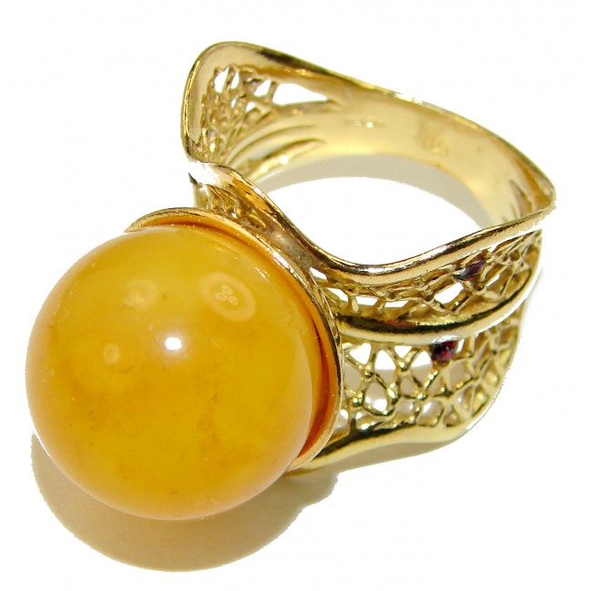 Authentic Baltic Amber 14K Gold over .925 Sterling Silver handcrafted HUGE ring; s. 9 1/4