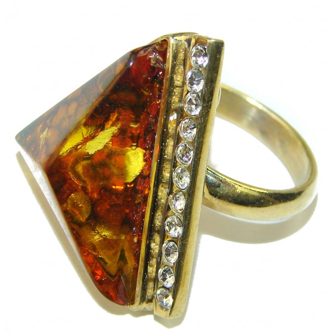 Authentic Baltic Amber 18K Gold over .925 Sterling Silver handcrafted ring; s. 8