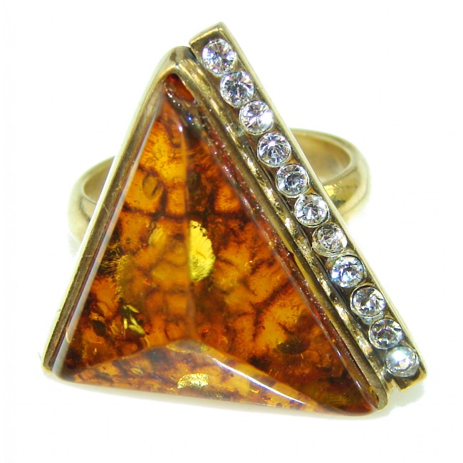 Authentic Baltic Amber 18K Gold over .925 Sterling Silver handcrafted ring; s. 8