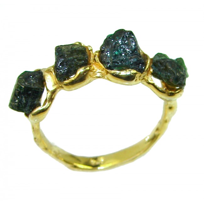 Genuine Green Moldavite 14K Gold over .925 Sterling Silver Ring size 7