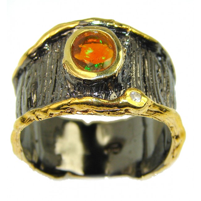 Natural Mexican Fire Opal 14k Gold over .925 Sterling Silver handmade ring size 9