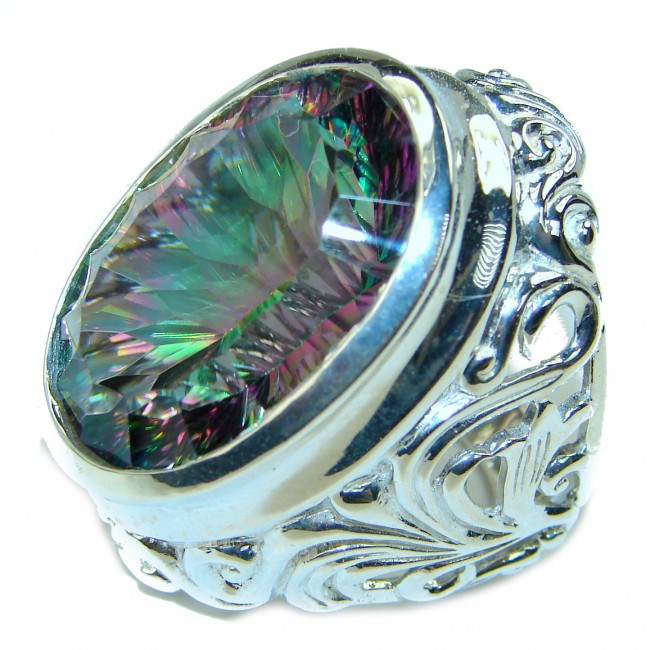 Massive Mystic Topaz .925 Sterling Silver handcrafted Large ring size 8