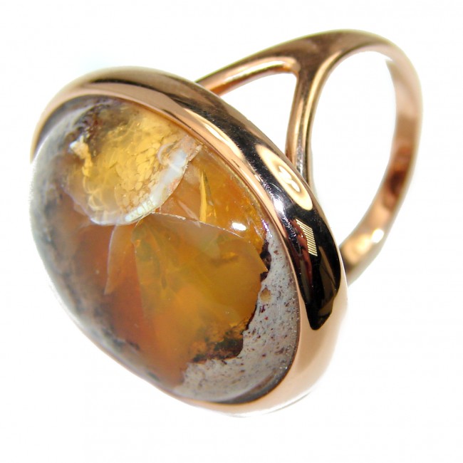 Solar Splendor 19.9 carat Mexican Opal 18K Gold over .925 Sterling Silver handmade Ring size 8
