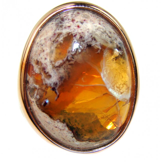 Solar Splendor 19.9 carat Mexican Opal 18K Gold over .925 Sterling Silver handmade Ring size 8