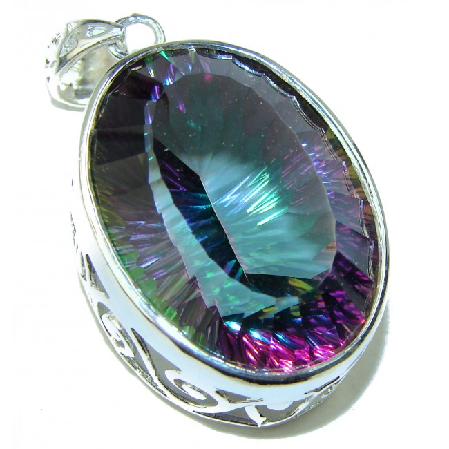 55.2 carat oval cut Magic Aurora Topaz .925 Sterling Silver handcrafted Pendant