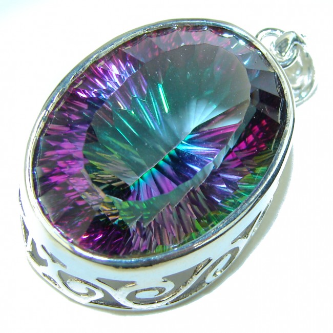 55.2 carat oval cut Magic Aurora Topaz .925 Sterling Silver handcrafted Pendant