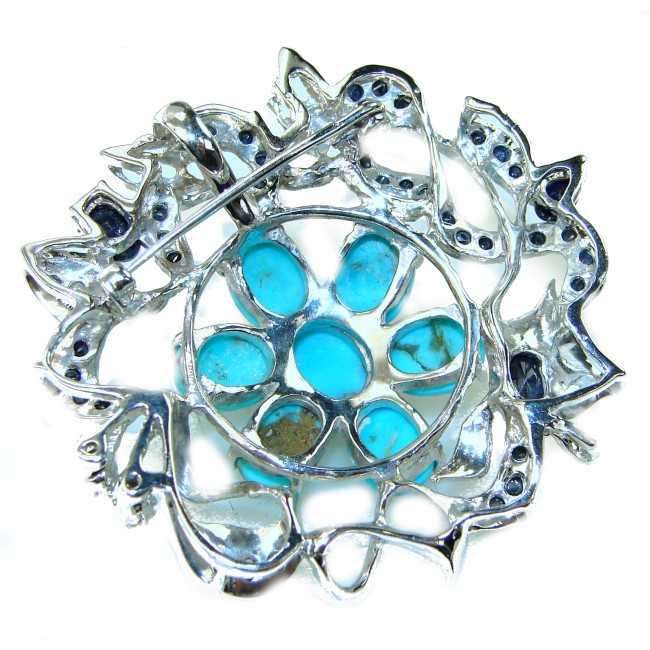 Spectacular genuine Turquoise .925 Sterling Silver handmade Pendant Brooch