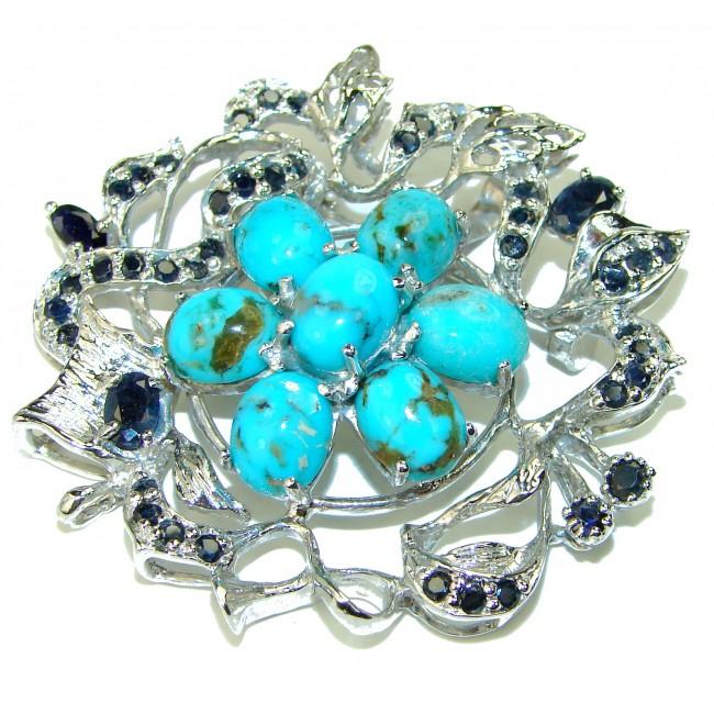 Spectacular genuine Turquoise .925 Sterling Silver handmade Pendant Brooch