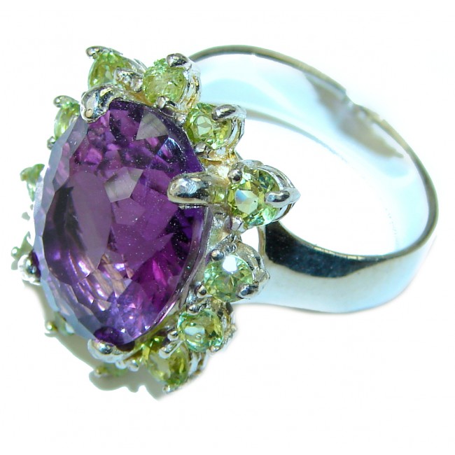Natural 18.5CT Green Amethyst .925 Sterling Silver handmade Cocktail Ring s. 9