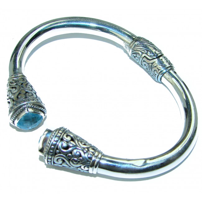 Bali Legacy 25.5 grams authentic Swiss Blue Topaz Floral Bracelet in .925 Sterling Silver