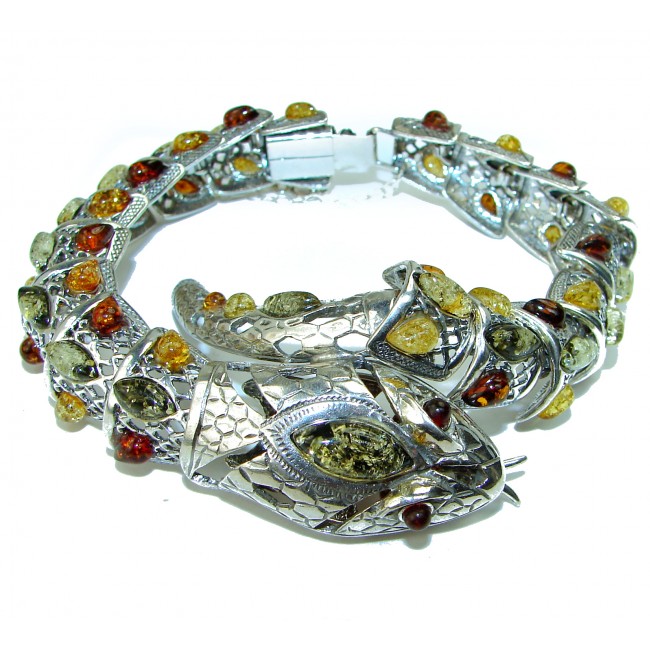 LARGE MASTERPIECE Snake authentic Baltic Amber brilliantly handcrafted .925 Sterling Silver handcrafted Bracelet