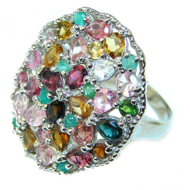Brazilian Watermelon Tourmaline .925 Sterling Silver Perfectly handcrafted Ring s. 7 1/4