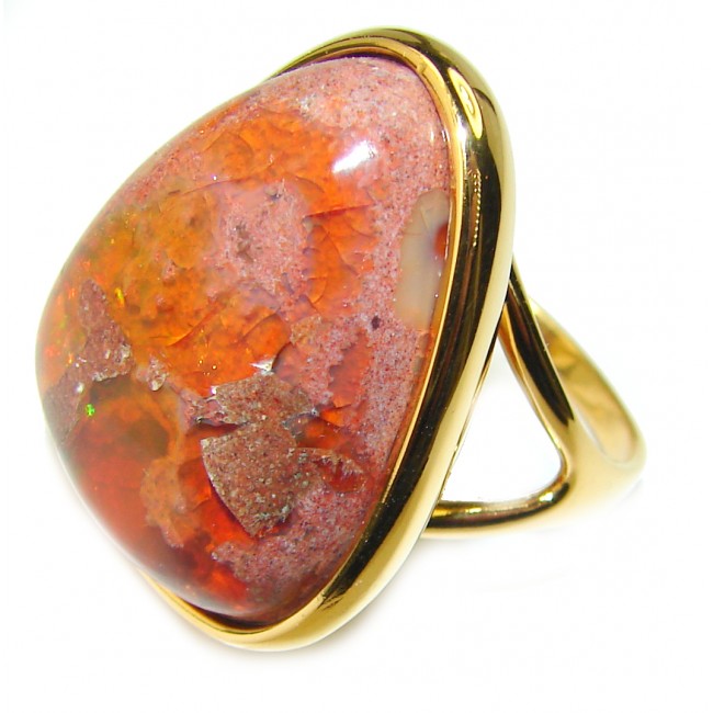 Natural Mexican Fire Opal 14K Gold over .925 Sterling Silver handmade ring size 9