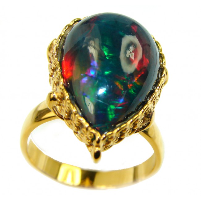 A Milky Way Genuine 17.9 carat Black Opal 18K Gold over .925 Sterling Silver handmade Ring size 9