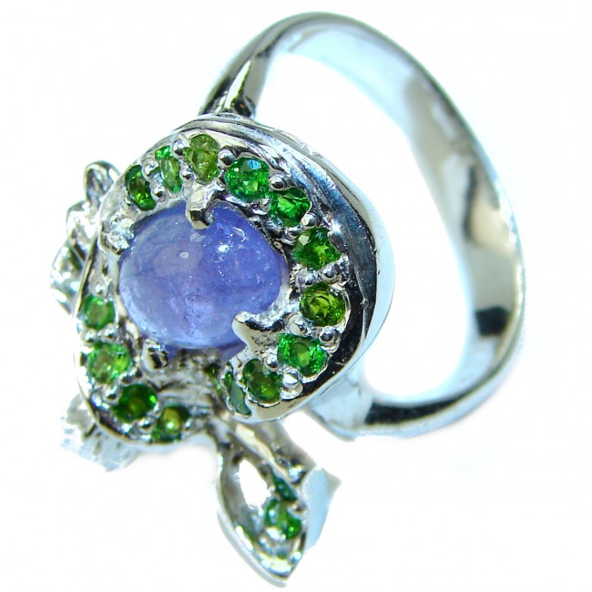 Incredible authentic Tanzanite .925 Sterling Silver handmade large Ring size 8