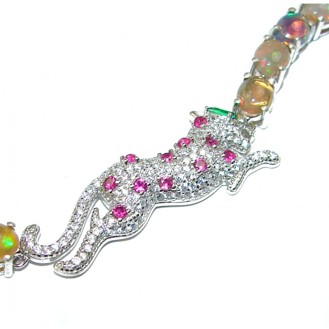 Precious panther Natural Black Opal .925 Sterling Silver handcrafted Bracelet