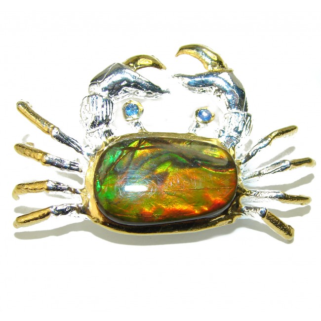 Golden Crab Ammonite 18K Gold over .925 Sterling Silver handcrafted Brooch