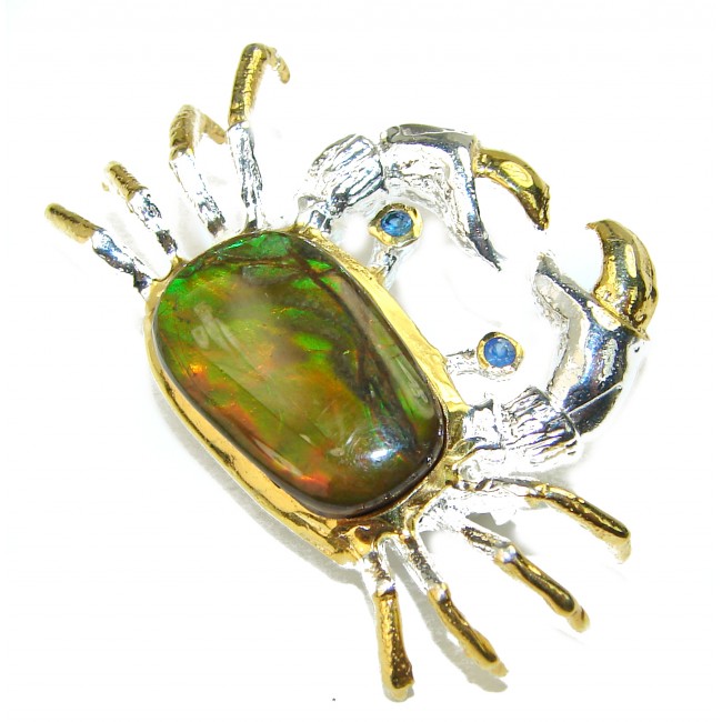 Golden Crab Ammonite 18K Gold over .925 Sterling Silver handcrafted Brooch