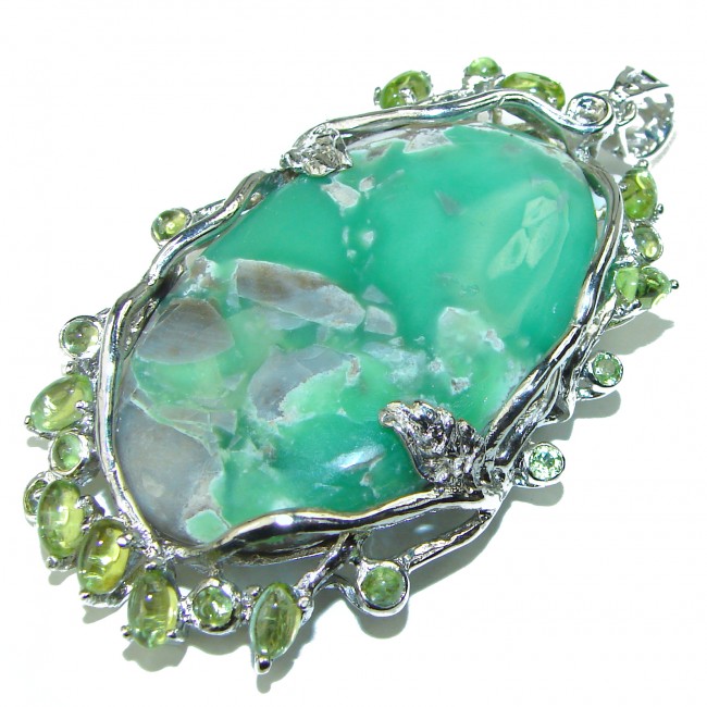 35. 5 grams Great Beauty Chrysoprase .925 Sterling Silver handcrafted Pendant Brooch
