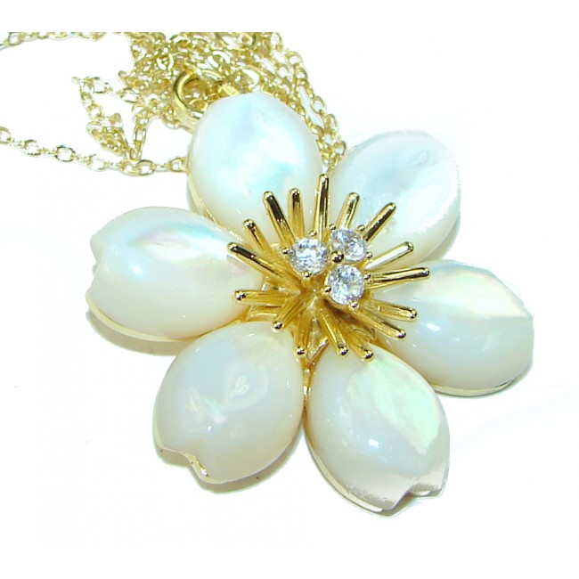Floral Design Ruby Blister Pearl 14K Gold over .925 Sterling Silver Necklace