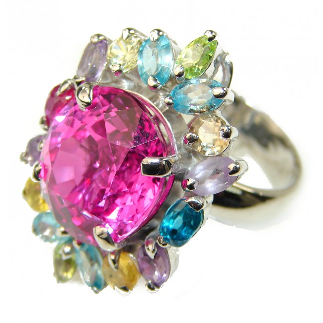 Real Diva 22.5 carat oval cut Pink Topaz .925 Silver handcrafted Cocktail Ring s. 9