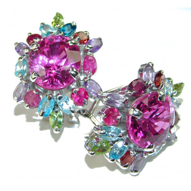 Real Diva 22.5 carat oval cut Pink Topaz .925 Sterling Silver handcrafted Large earrings