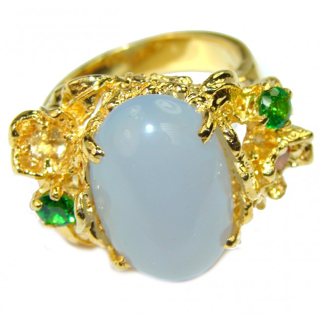 Blue Angel Chalcedony Agate 14K Gold over .925 Sterling Silver handcrafted HUGE Ring s. 7