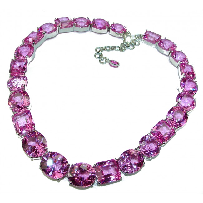 Mesmerizing 149.5 grams Huge Electric Pink Topaz .925 Sterling Silver handcrafted necklace