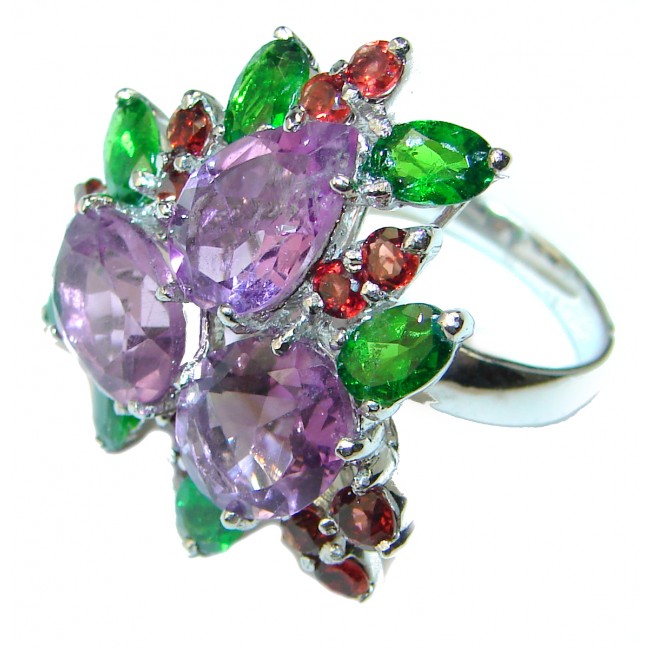 Lavish design authentic Ruby Amethyst .925 Sterling Silver Statement handcrafted Ring size 9