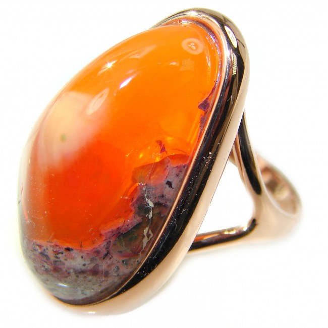 Natural Mexican Fire Opal 14K Gold over .925 Sterling Silver handmade ring size 8 1/4