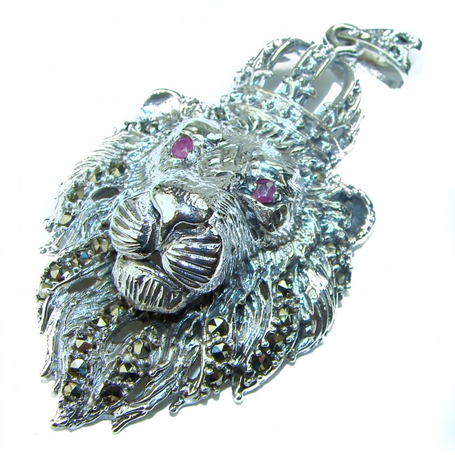 Sterling King Leo's head .925 Silver Bali handmade Pendant