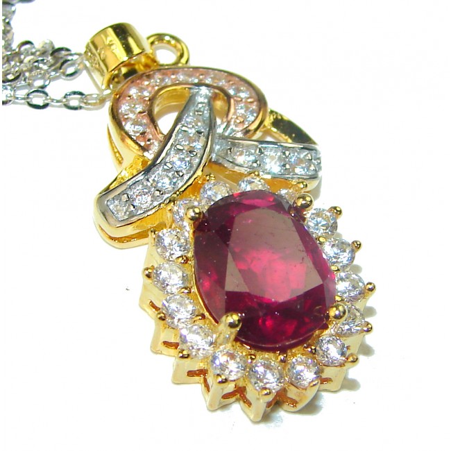 10.5 carat Ruby 14K Gold over .925 Sterling Silver handmade Necklace