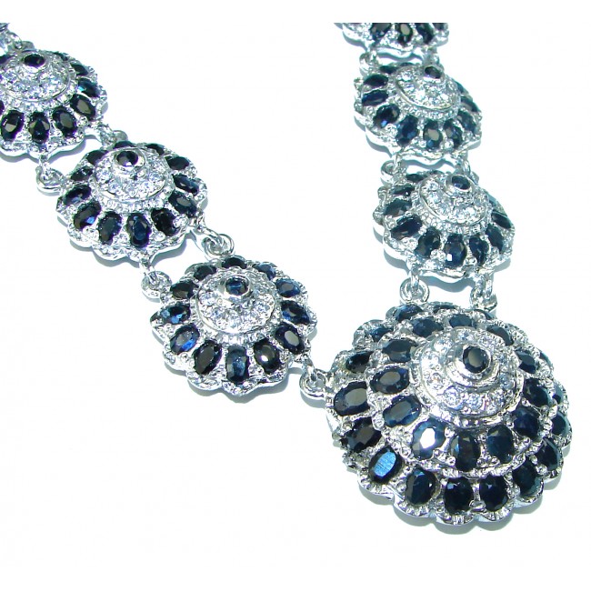 Real Masterpiece floral design natural Sapphire .925 Sterling Silver handcrafted Necklace