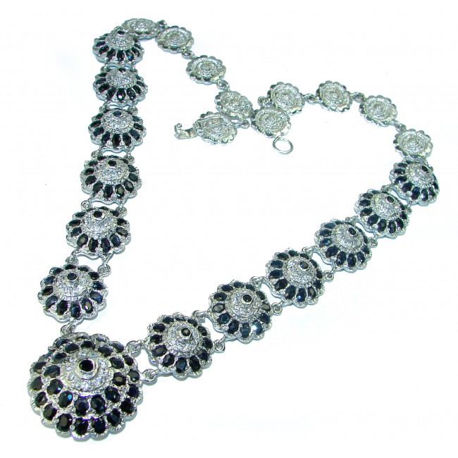 Real Masterpiece floral design natural Sapphire .925 Sterling Silver handcrafted Necklace