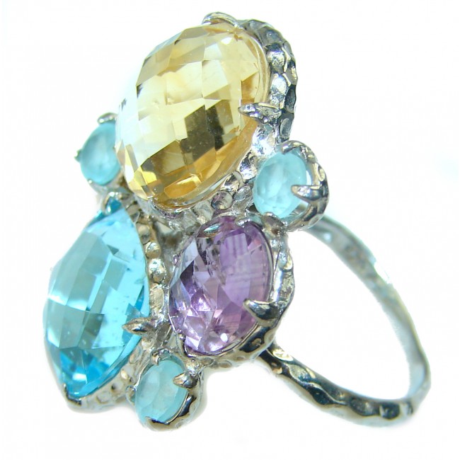 Tropical Trail 18.5 carat multigems .925 Sterling Silver Handcrafted Ring size 6 1/2